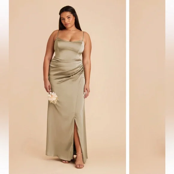 BIRDY GREY Anne Dress Matte Satin Moss Green - Picture 2 of 6